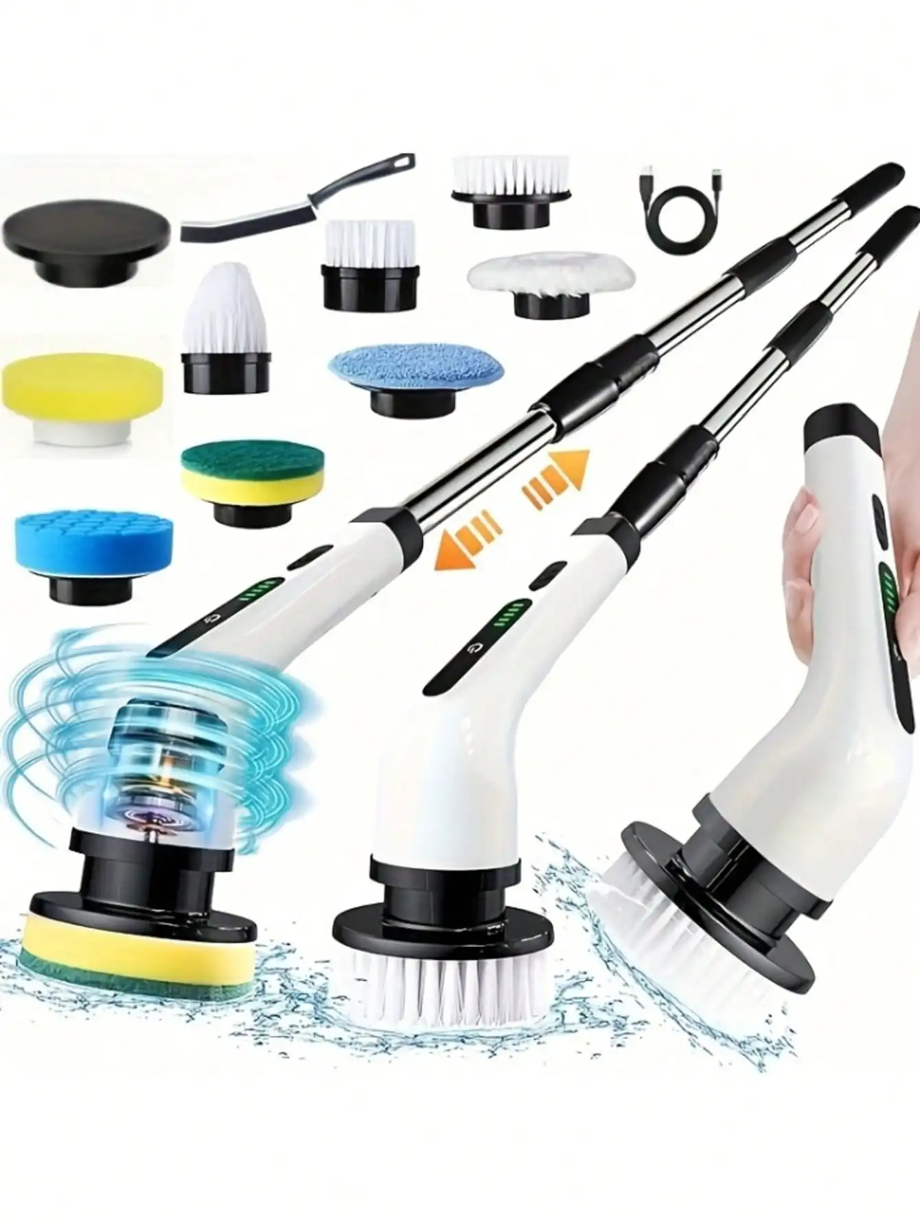 9 In 1 Electric Spin Scrubber Cordless Waterproof Cleaning Brush Multifunctional Tile Floor Tub Bathroom Kitchen Household Tool