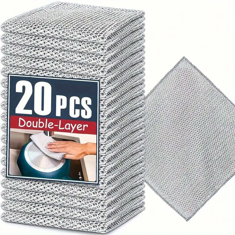 5/10/20Pcs Metal Wire Scouring Pads, Scratch‑Resistant Reusable Woven Cleaning Cloths Wet‑Dry Use For Pots Sink Stove Tableware Kitchen Use