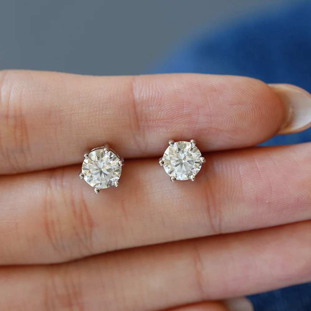 925 Silver Round Moissanite Stud Earrings for Women Men, Classic Six Prong Solitaire Moissanite Ear Studs, Dainty Sparkling Daily Piercing Jewelry, Romantic Valentine Anniversary Birthday Gift for Wedding Party Dating Minimalist Fashion Ear Accessory