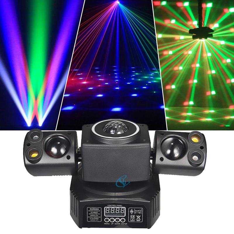 Colorful 60W RGBW Stage Effect Light Remote Control Self-Propelled LED Double Head Golden Hoop Projector Light DJ Disco Party