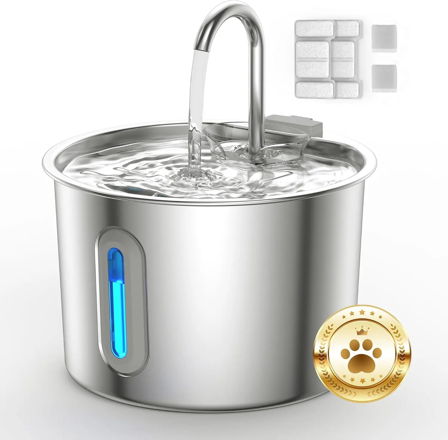 Cat Water Fountain Stainless Steel: 74oz/2.2L Cat Fountain for Drinking Pet Water Fountain for Cats Inside - Quiet Cats Water Bowl Dispenser - Kitty Drinking Fountains - for Pets& Small Animals