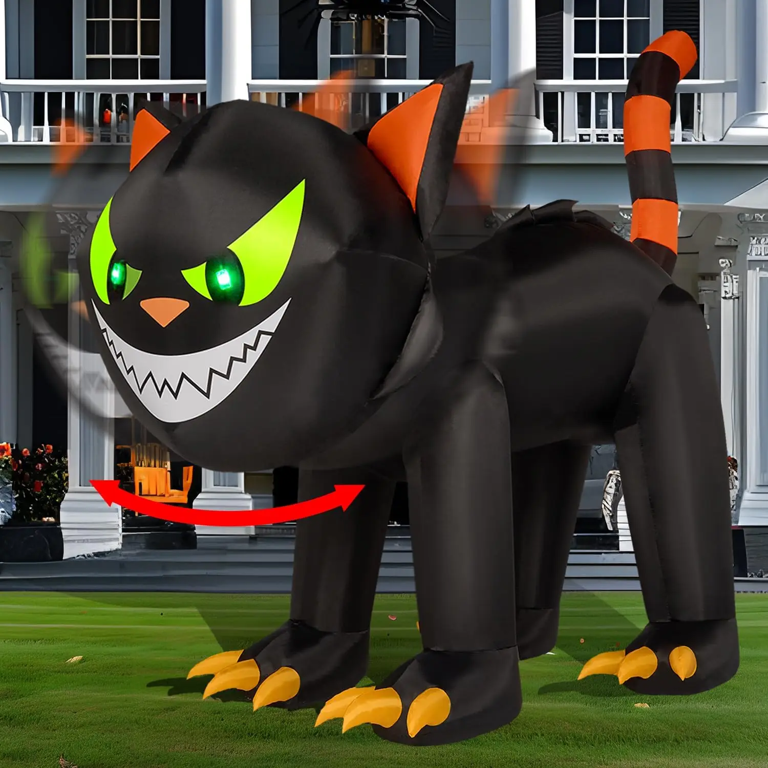 7 ft Black Cat Halloween Inflatables Outdoor Decoration Blow UpInflatable with Moving Head &amp; Green Eyes Halloween Blow Ups Yard Decoration with LED Lights for Party Lawn Garden Decor