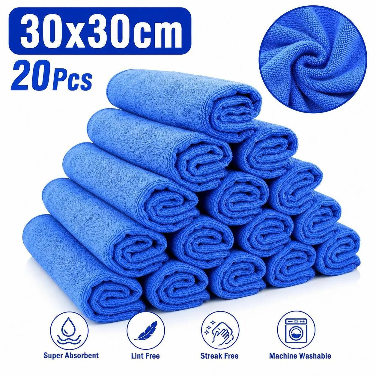 20Pcs 30Microfiber Towels Household Cleaning Cloths Car Wash Drying Cloth Towel Auto Detailing Polishing Cloth Home Clean Tools