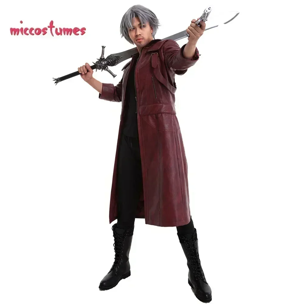 Miccostumes Men's Brown Cosplay Costume Leather Coat Jacket Mens for Halloween Outfits