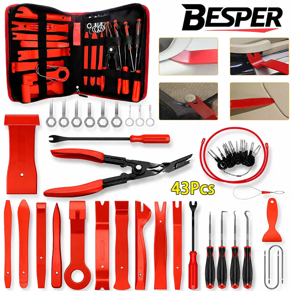 43/2Pcs Car Trim Removal Tool Kit Auto Interior Pry Tool Set Clip Pliers Fastener Remover Plastic Rivet Removal Tools for Door Panel Dashboard