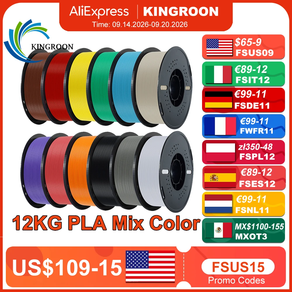 KINGROON 10KG/22LBS Multicolor PLA Filament 1KG/Roll 1.75mm For 3D Printer Material for 3D Printing 3D Printer Filament Free Shipping