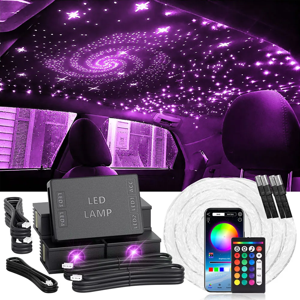 Split Star Light Headliner Kit, 10W Mini Motor, Easy to Hide, Flexible Wiring, App/Remote Control for, Suitable for Car Lighting