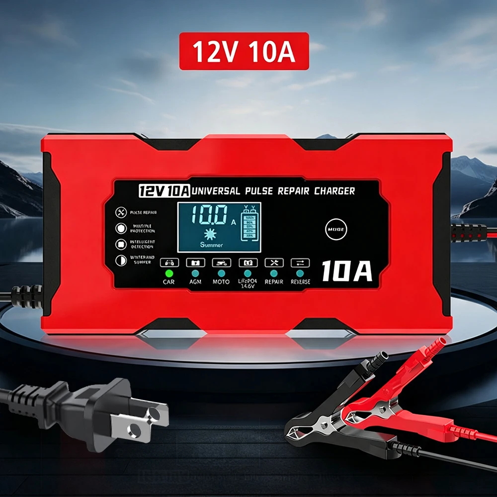 Car Battery Charger Intelligent Smart Battery Charging Universal 12V 10A/6A Fast Power Charging Pulse Repair Tools For SUV Motorcycle Truck RV